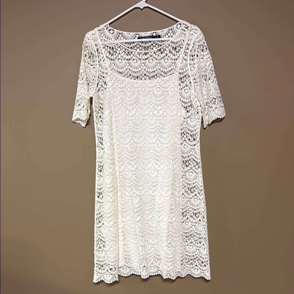 Lauren by Ralph Lauren Elegant Off-white Lace Dress.  Large.  Like New.  $30